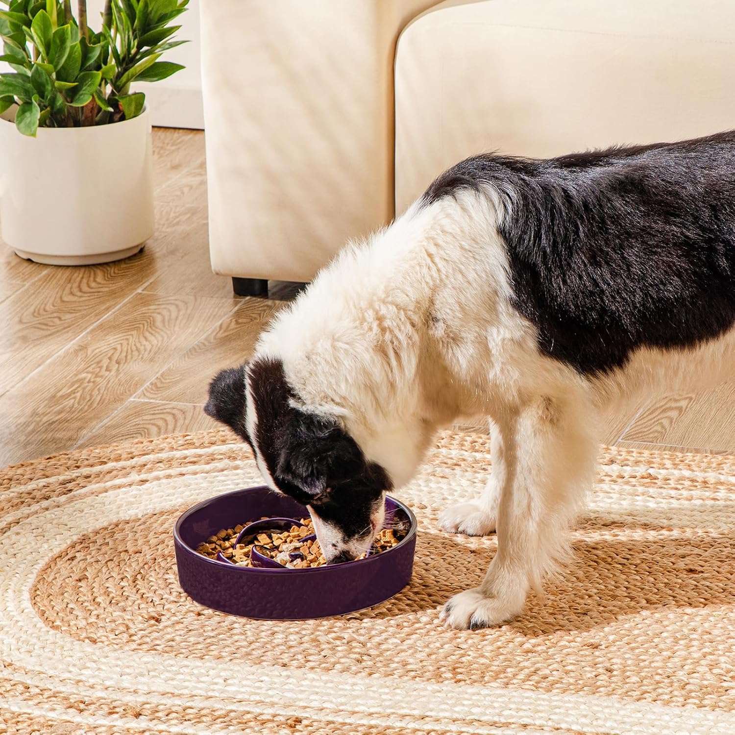 Slow Feeder Dog Bowl, 3 Cups Ceramic Large Puzzle Dog Food Dish | Maze Dog Food Bowl for Fast Eaters, Slow Feeding Design for Large Dogs, Promotes Healthy Eating Habits, Dark Purple - view 4