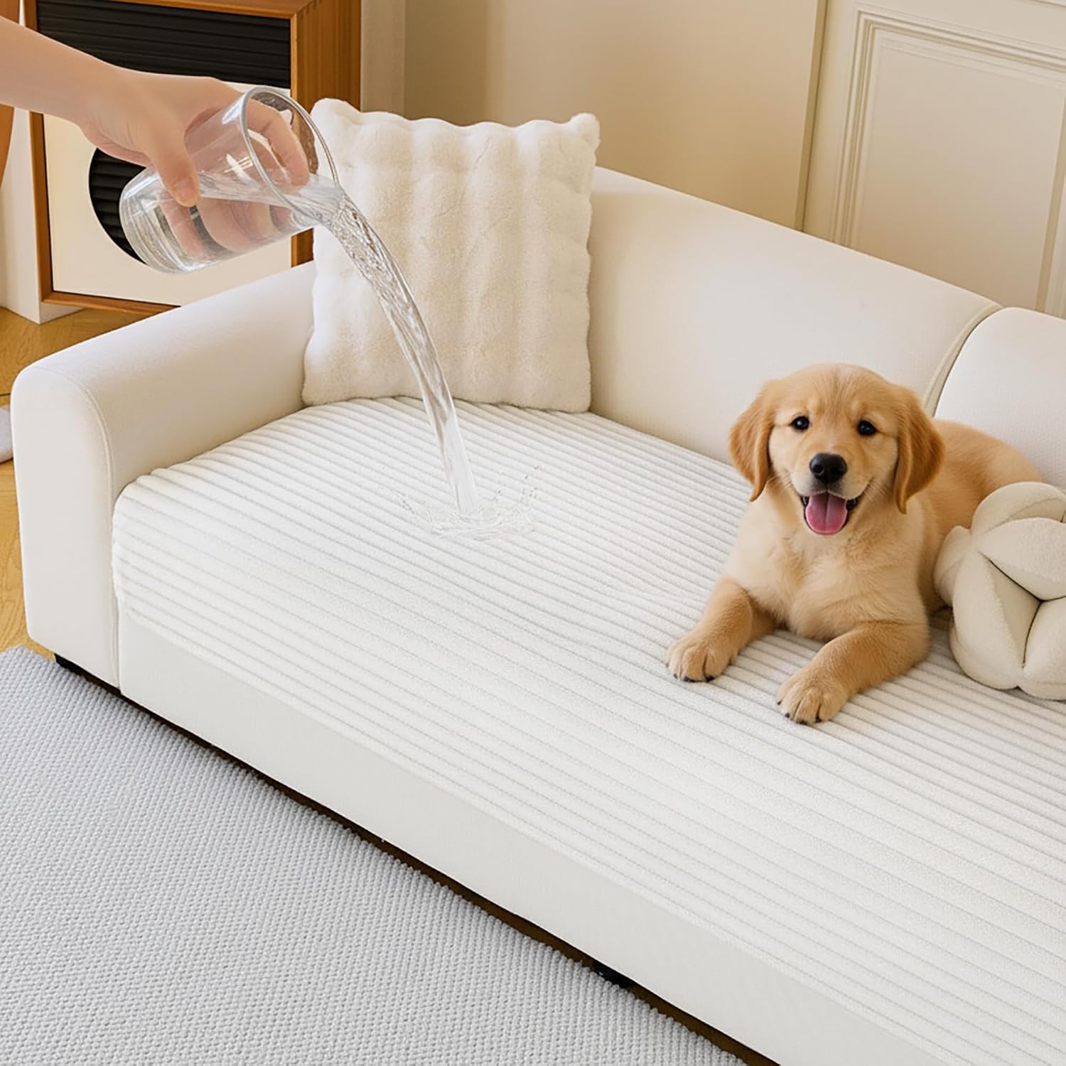 100% Waterproof Couch Cover for Dogs Washable, Non Slip Couch Covers for 2 Cushion Sofa Pet Friendly, Thick Soft Sofa Covers Slipcovers Blanket Dog Bed Cover, Cream, 35"x70.9"