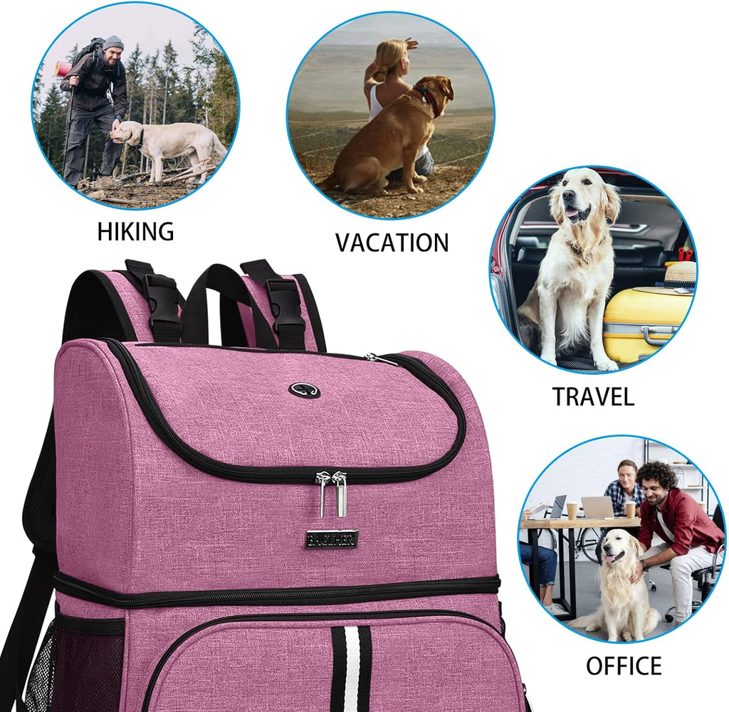 Pet Travel Bag, Double-Layer Pet Supplies Backpack (for All Pet Travel Supplies), Pet Travel Backpack with 2 Silicone Collapsible Bowls and 2 Food Baskets Pink - view 8
