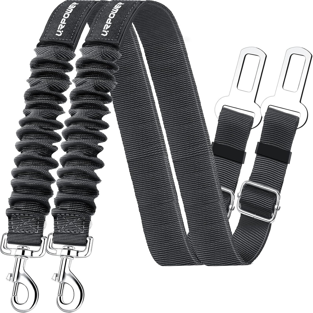 Retractable Dog Seat Belt, Adjustable Safety Belt, 2 Pack | Elastic Bungee, Heavy Duty, 360° Swivel, Fits Most Vehicles, Small to Large Dogs, Zinc Alloy Clip