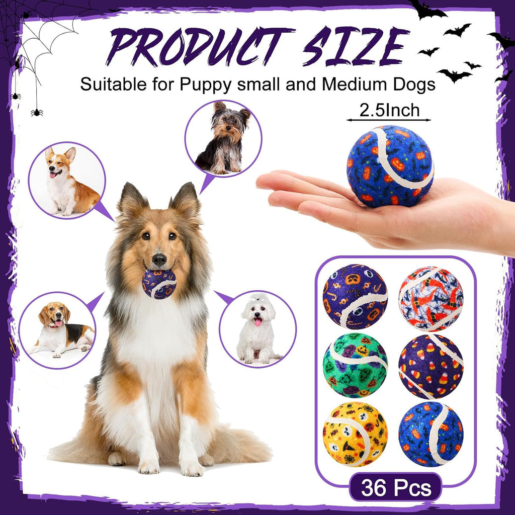 36 Pcs Halloween Dog Toys Bulk, 2.5 Inch Squeaky Tennis Balls for Small Medium Large Dogs Pets Puppy Chew Teething Toy Interactive Training Gifts Xmas Stocking Stuffers - view 2