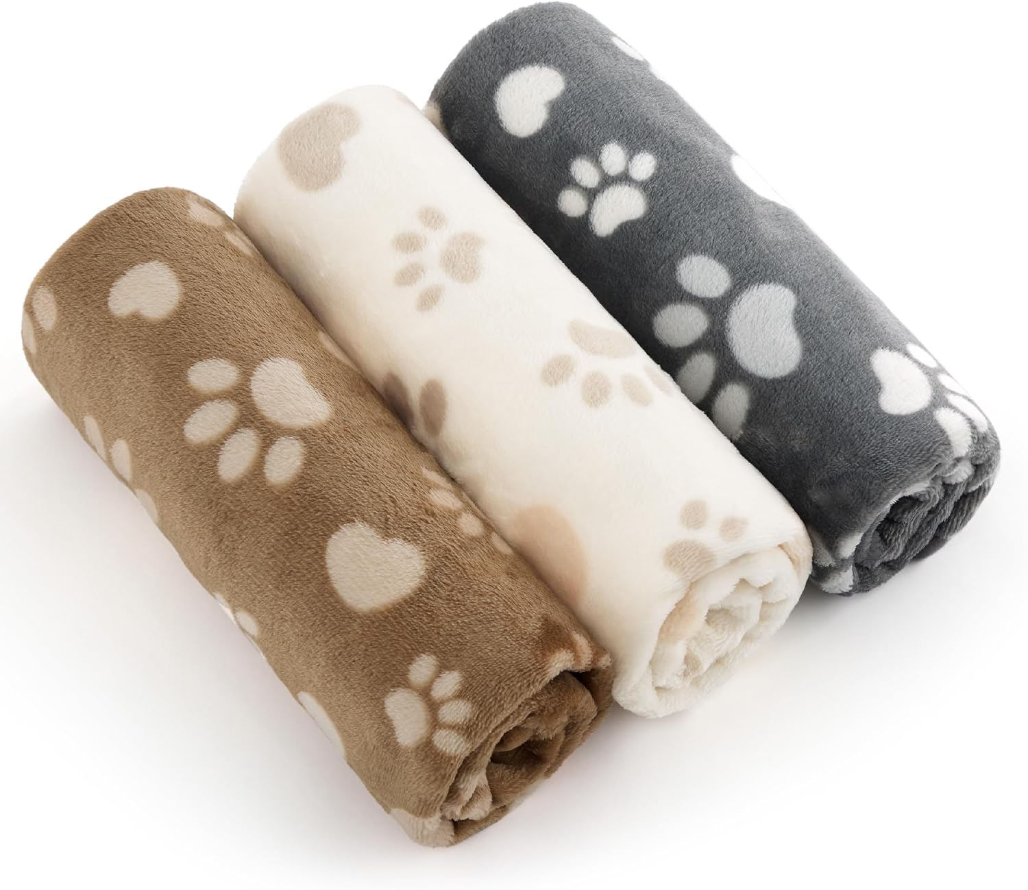 Dog Blanket for Small Dogs Puppy Cat, Flannel Fleece, 3-Pack 30x20 | 280GSM Coral Fleece,Washable Fuzzy Pet Blanket with Paw Prints for Crate Cage, Dog Bed,Puppy Essentials, Doggy Kitten Gifts