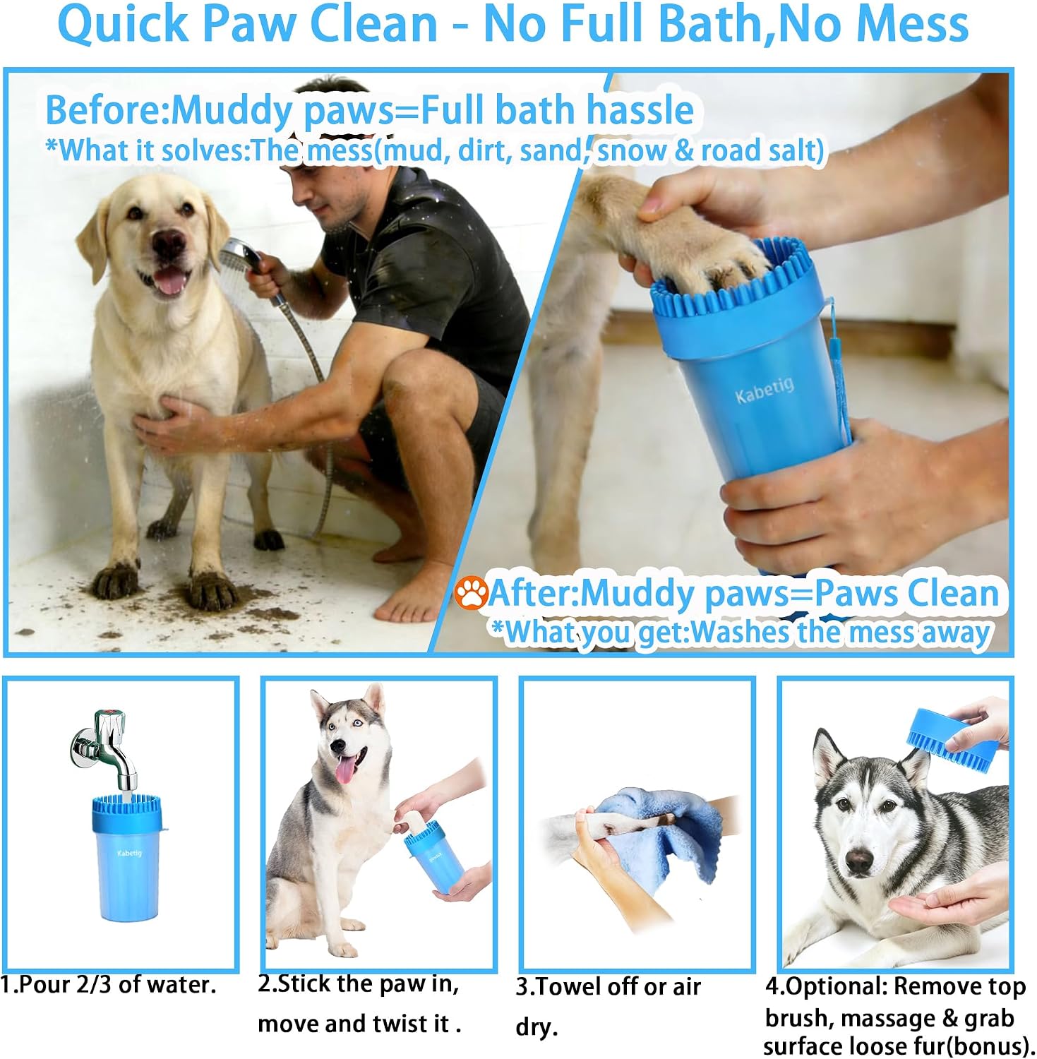 Dog Paw Cleaner Cup with Detachable Top Brush for Small-Medium Dogs | Quick-clean muddy paws with soft bristles, one-step top brush grabs loose fur, lazy-friendly design, fits paws 1.5-2.5“ wide - view 3