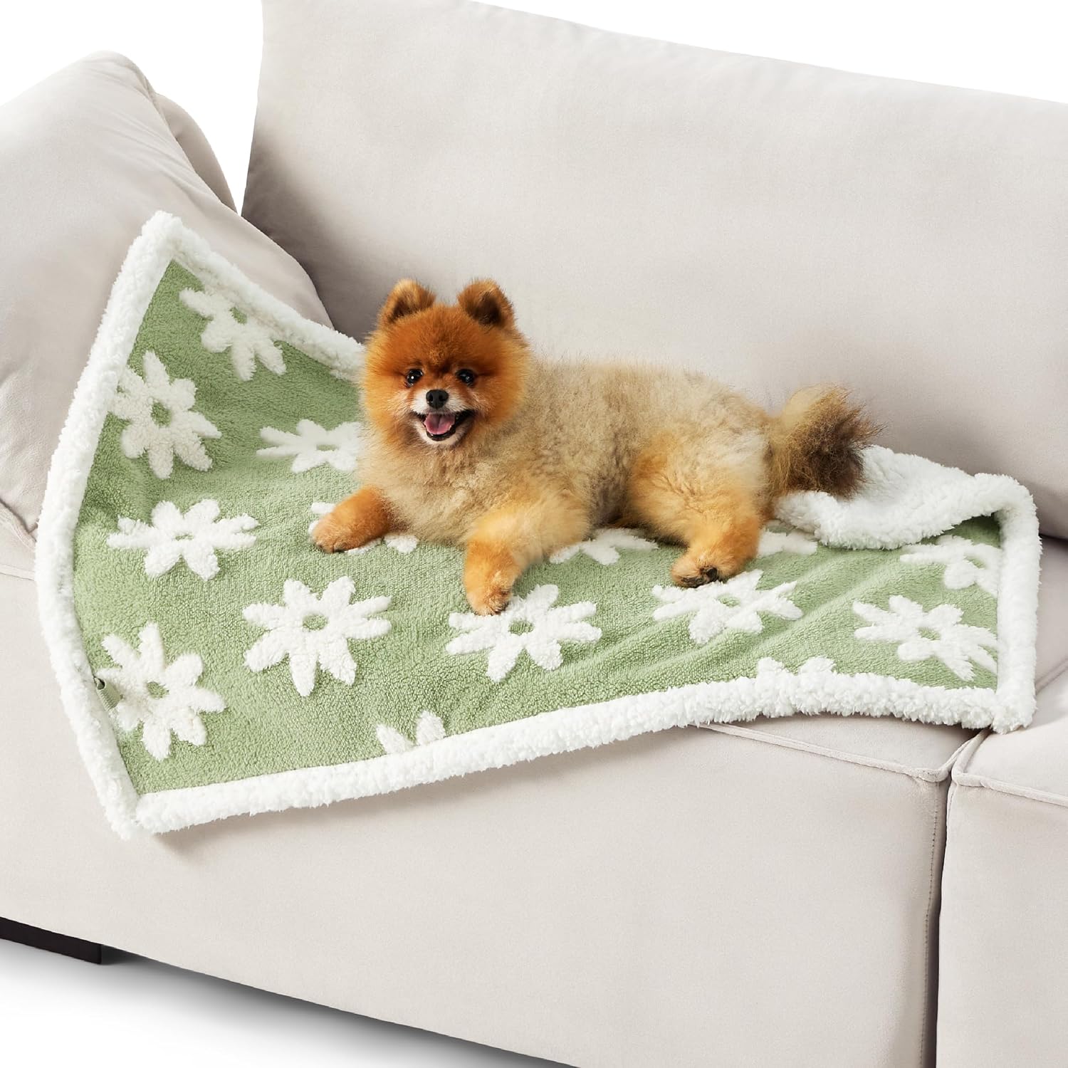 Waterproof Dog Blankets for Small Dogs Cute Cozy 3D Jacquard,25x35 | Puppy Blanket for Cat Aesthetic Gift, Warm Soft Sherpa Throw Washable, Reversible Pet Couch Protector, Flower Garden Green - view 8