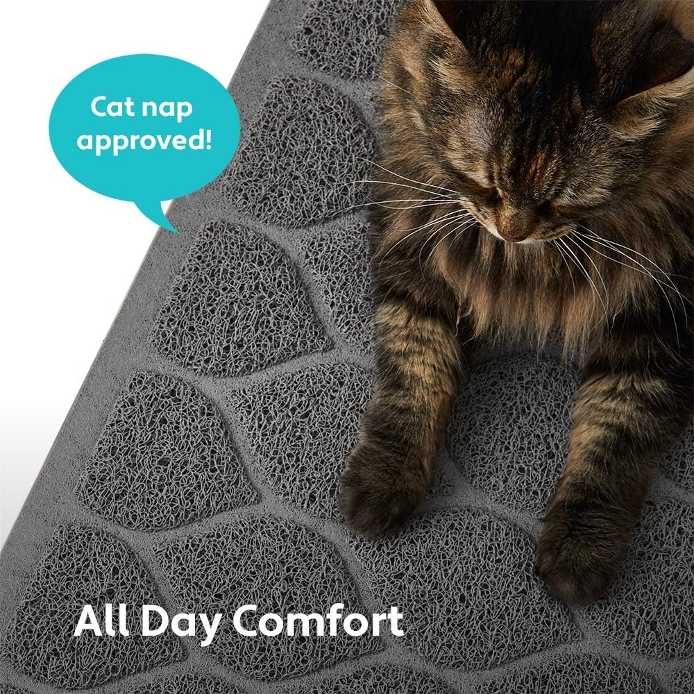 Waterproof BPA Free Cat Litter Box Trapping Mat, Easy Clean Floors, Textured Backing, Soft on Sensitive Kitty Paws, Cats Accessories, Less Waste, Stays in Place, 35x23, Slate Gray - view 8