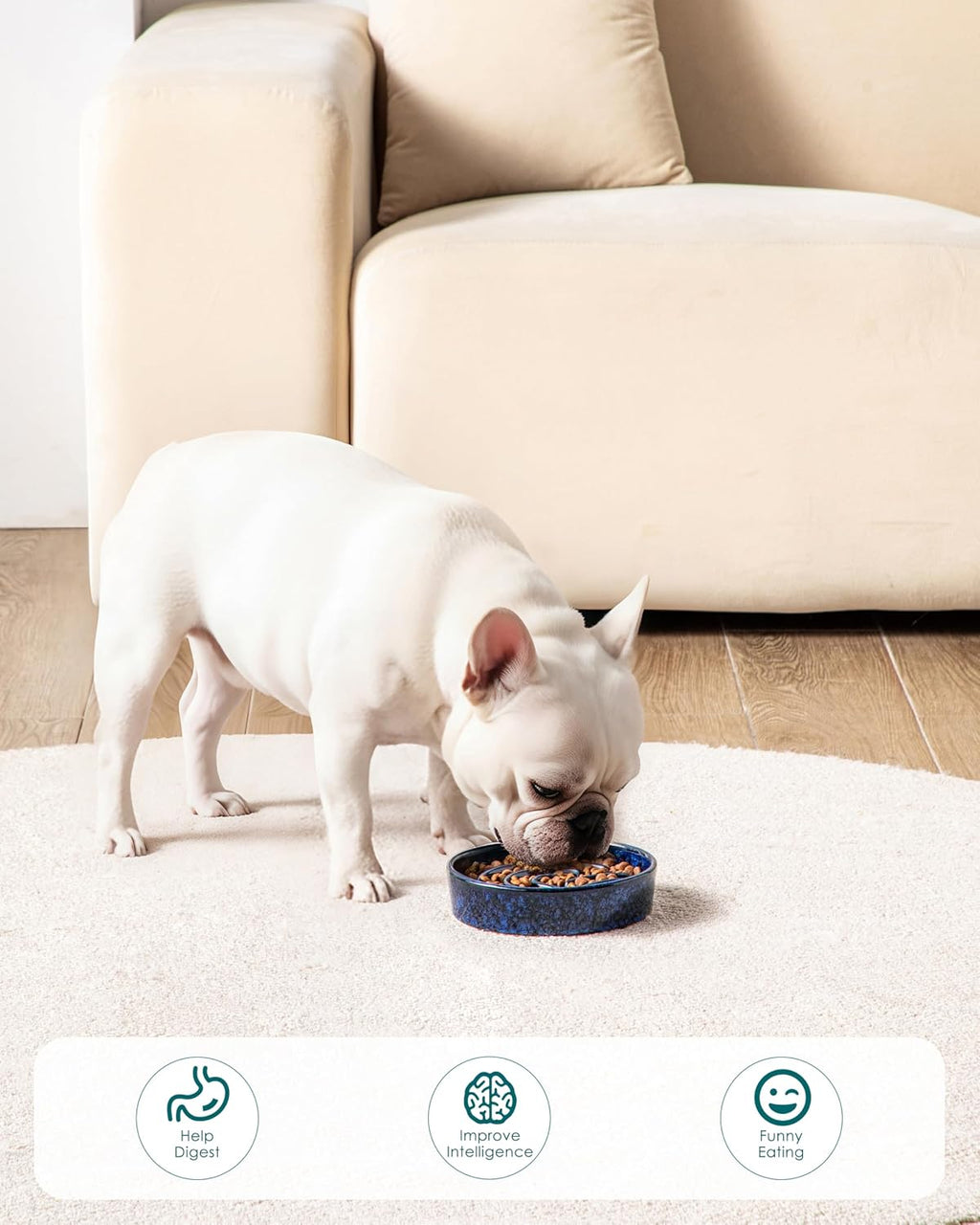 Slow Feeder Dog Bowl, 0.6 Cup Ceramic Slow Feeding Food Dish for Small Breed, Puzzle Dog Food Bowl for Fast Eater, Blue - view 7