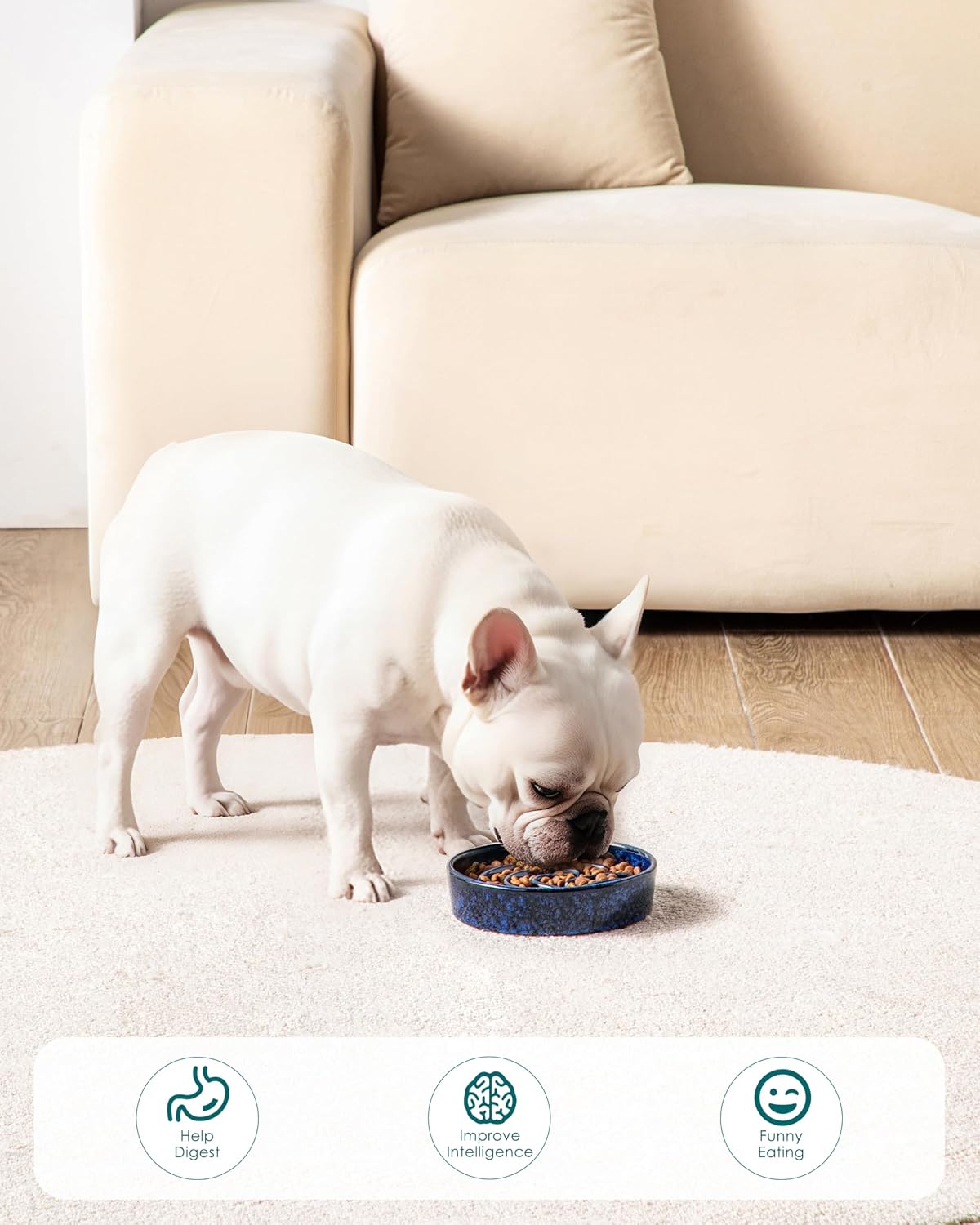 Slow Feeder Dog Bowl, 0.6 Cup Ceramic Slow Feeding Food Dish for Small Breed, Puzzle Dog Food Bowl for Fast Eater, Blue - view 7