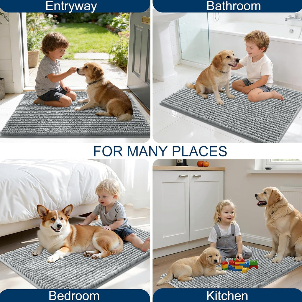 Dog Door Mat for Muddy Paws 30x20, Extra Absorbent Chenille Mud Mat | Grey, Absorbs Moisture and Dirt, Non-Slip Machine Washable Doormat, Quick-Drying Indoor Entryway Floor Mat for Dogs - view 8