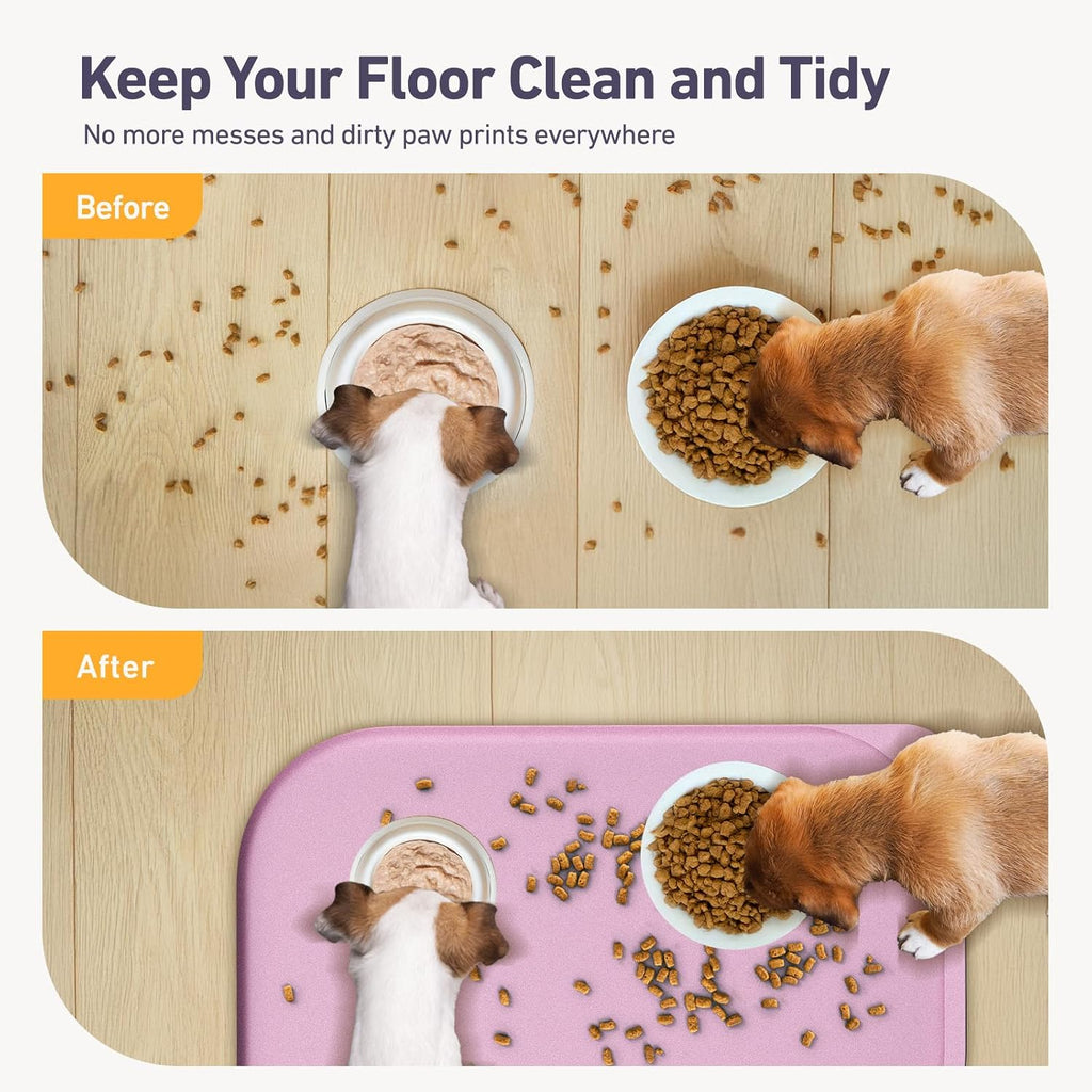 Silicone Pet Feeding Mat with Metal Ring, Waterproof, 23x15 in, Pet Feeding Mats, Raised Edges to Prevent Spills, Dogs and Cats Placement Tray to Stop Food and Water Bowl Messes (Pink, 23x15 in) - view 3