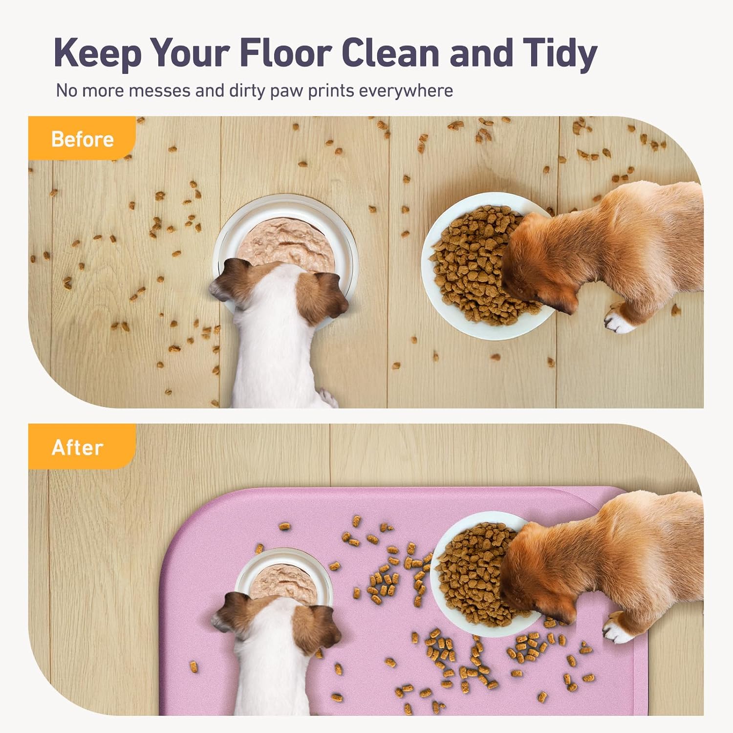 Silicone Pet Feeding Mat with Metal Ring, Waterproof, 23x15 in, Pet Feeding Mats, Raised Edges to Prevent Spills, Dogs and Cats Placement Tray to Stop Food and Water Bowl Messes (Pink, 23x15 in) - view 3