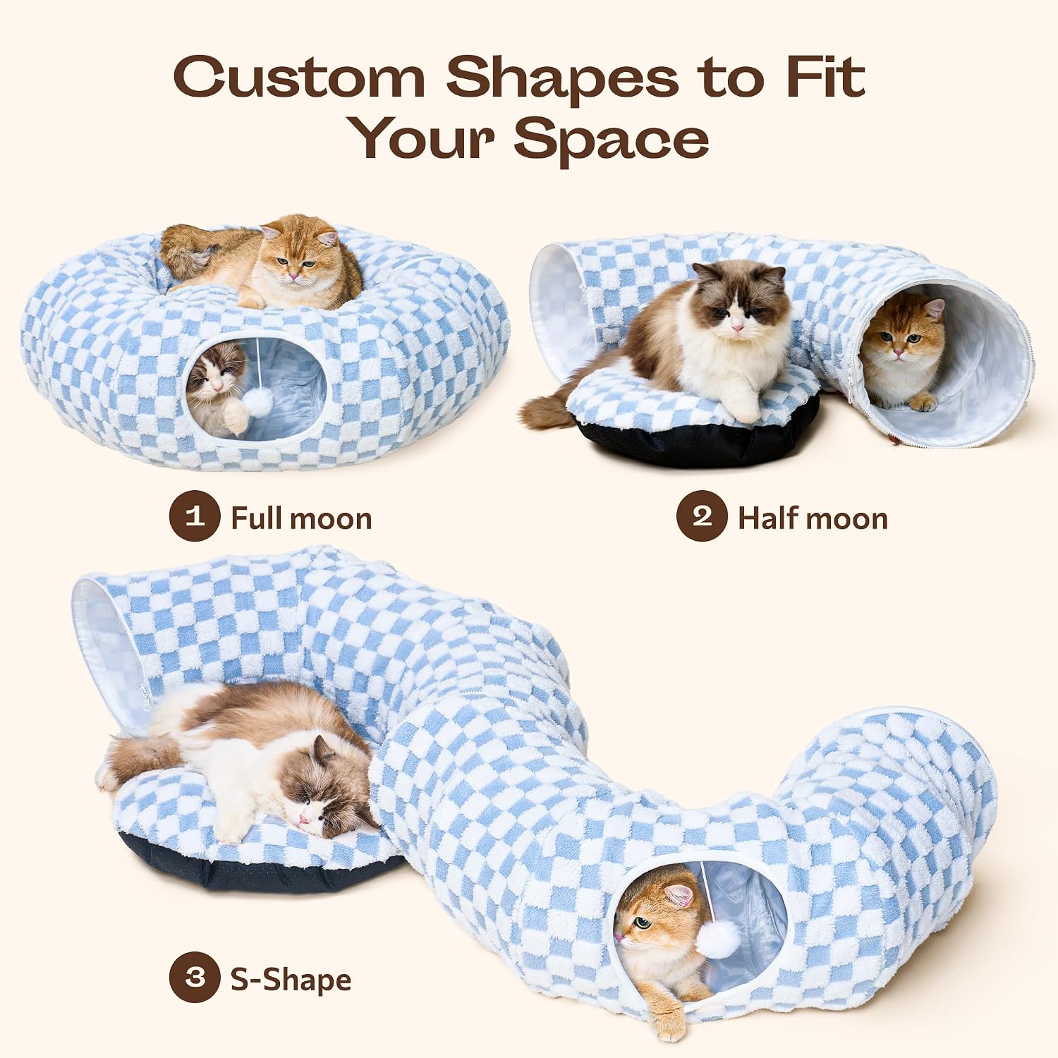 Indoor Cat Tunnel with Donut Bed - Large Flexible Play Space for Multiple Pets - Circle or Snake Shape, Cozy Lounge (Jungle Nest) - view 5