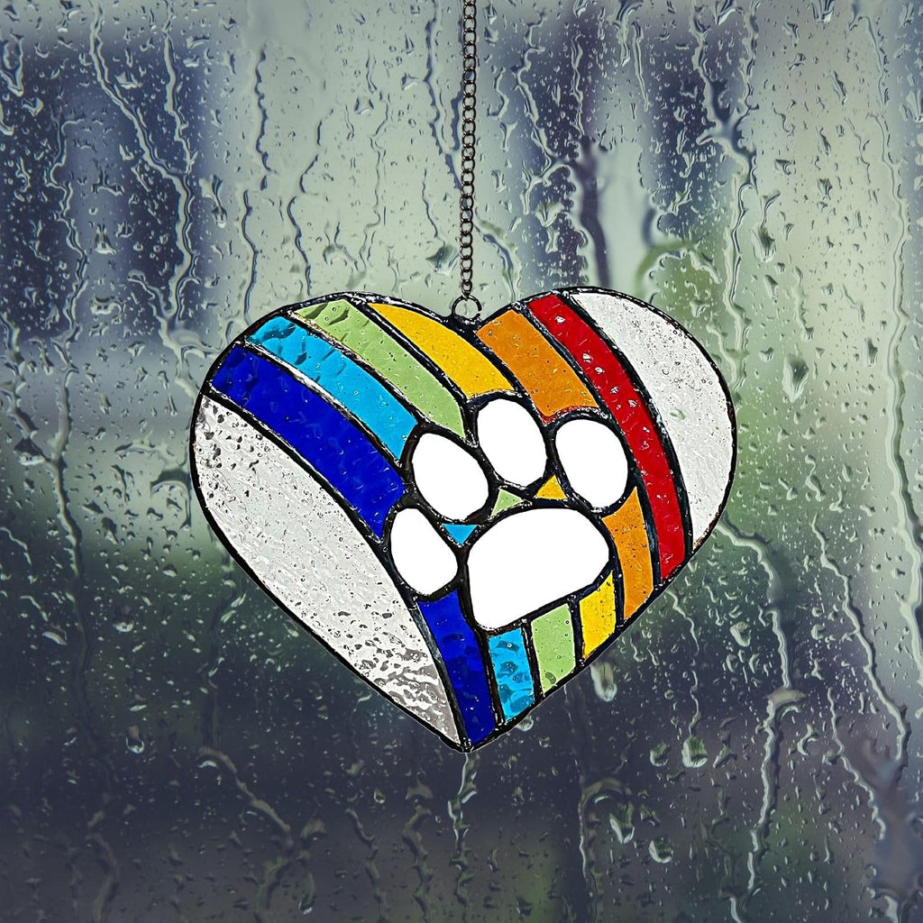 LASTINGTAILS Stained Glass Rainbow Bridge Dog Memorial Gifts, Heart Paw Print Suncatcher, Pet Remembrance for Pet Lovers - view 6