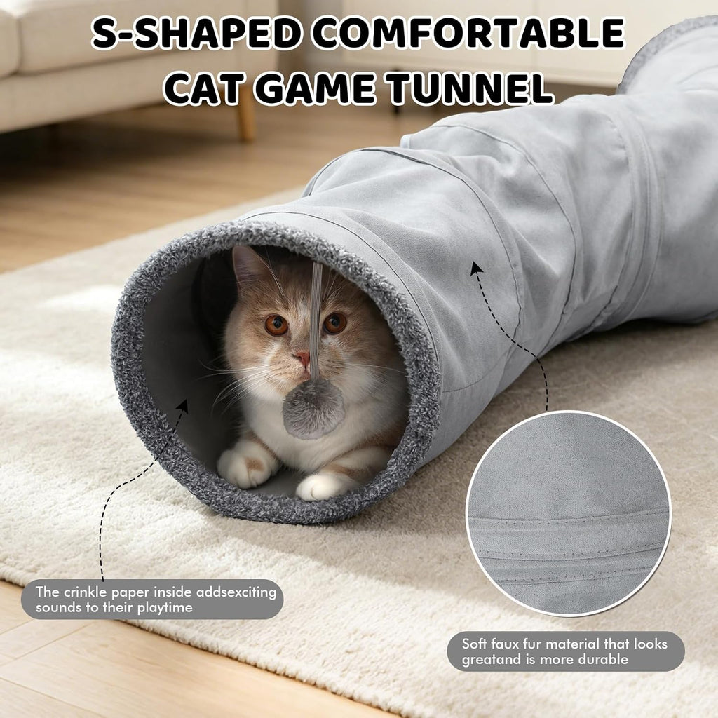 Cat Tunnels for Indoor Cats, 6-in-1 Collapsible Crinkle Play Tunnel | Interactive Roller Track Ball, Cat Enrichment Toy for Kittens Rabbits, Exercise Hide & Seek Tube for Indoor Outdoor Play - view 3