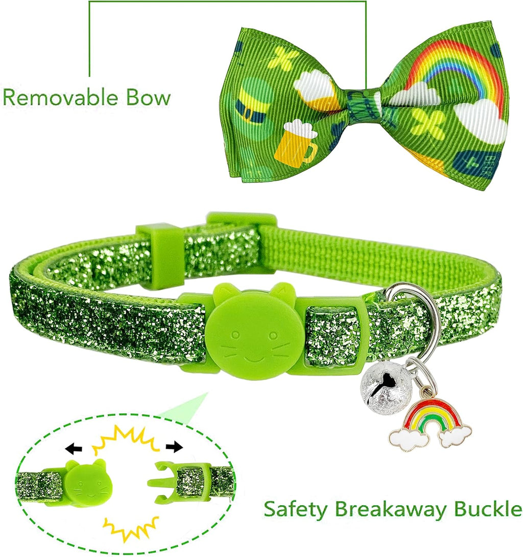 2 pack St. Patrick's cat collar with bow tie and bell, kitty kitten breakaway lucky Irish shamrock collar for girls and boys male female cats (the lucky one) - view 2