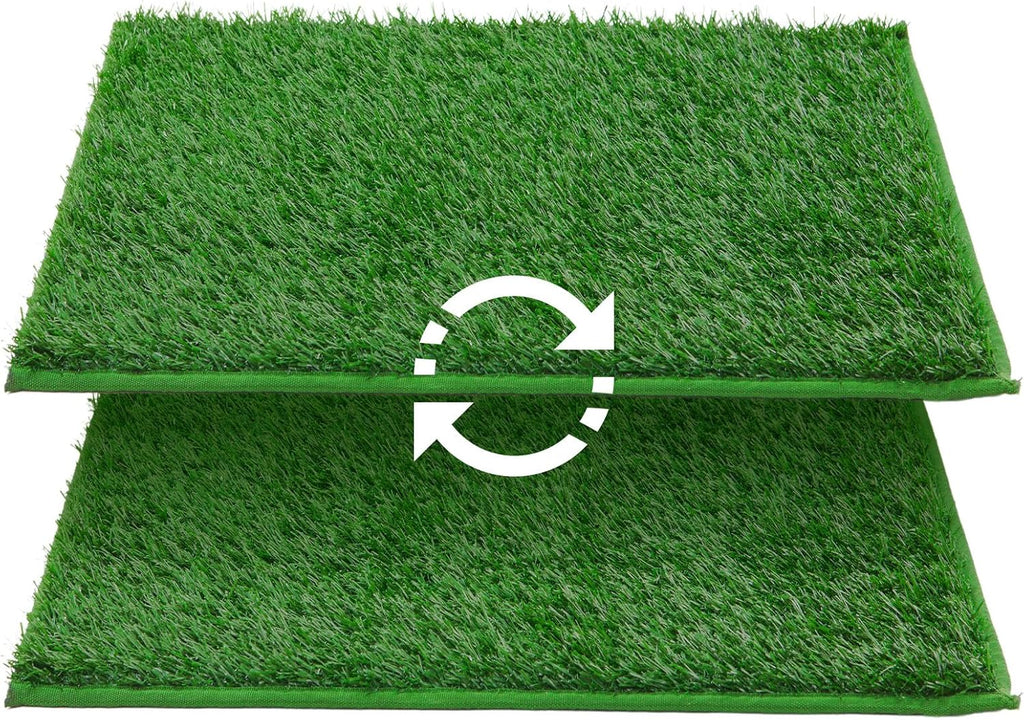 Dog Grass Pee Pads, 14.1x18.1in Artificial Grass Pad for Potty Tray | 2 Pack, Hemmed Edge, Fake Grass for Dogs to Pee On, Washable, Replacement Turf, Outdoor Indoor Pee Grass Patch, Easy to Clean