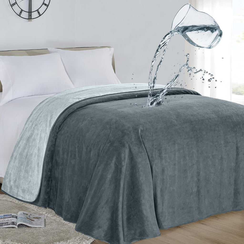 Waterproof 100% Leak Proof Blanket for Baby Adults Pets Dogs Cats, Pee Proof, 3 Layer Protector for Bed, Sofa Couch and Other Furniture, 90"x90", Charcoal | Light Grey, Reversible Lightweight
