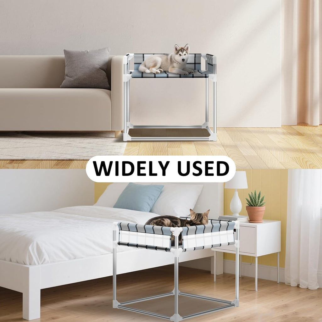 Bedside Cosleeper Dog Bed with Guardrail, 3-Fence Height Elevated Bed Dog | Extension Attached to Human Bed for Medium Dog Cat, Stainless Steel Window Perch Lounge Elevated Sleeper Hammock Furniture - view 7