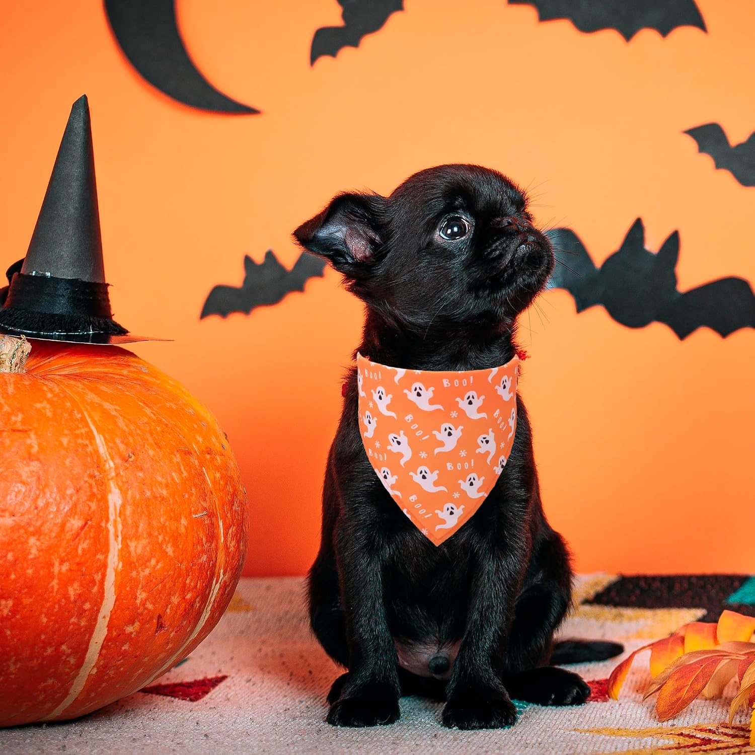 Halloween Dog Bandanas, 4 Pack Skeleton Ghost Pumpkin Bandana, S | 3 Sizes, Assorted Halloween Bandanas for Small Dogs, Adjustable, Soft Fabric, For Halloween Party Cosplay Photos - view 3