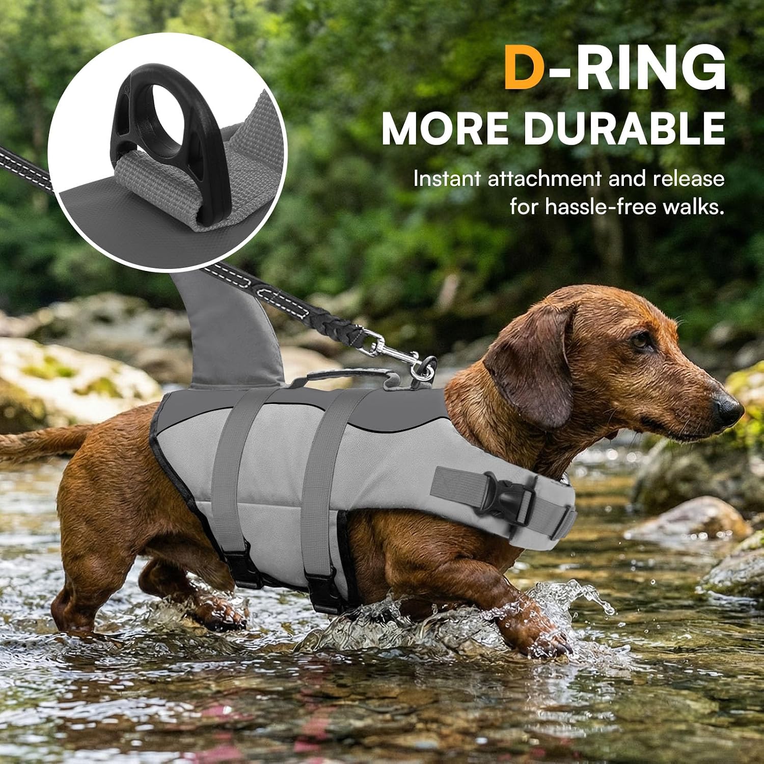 Dog life jacket ripstop shark dog safety vest adjustable preserver with high buoyancy and durable rescue handle for small, medium, large dogs, grey shark large - view 4