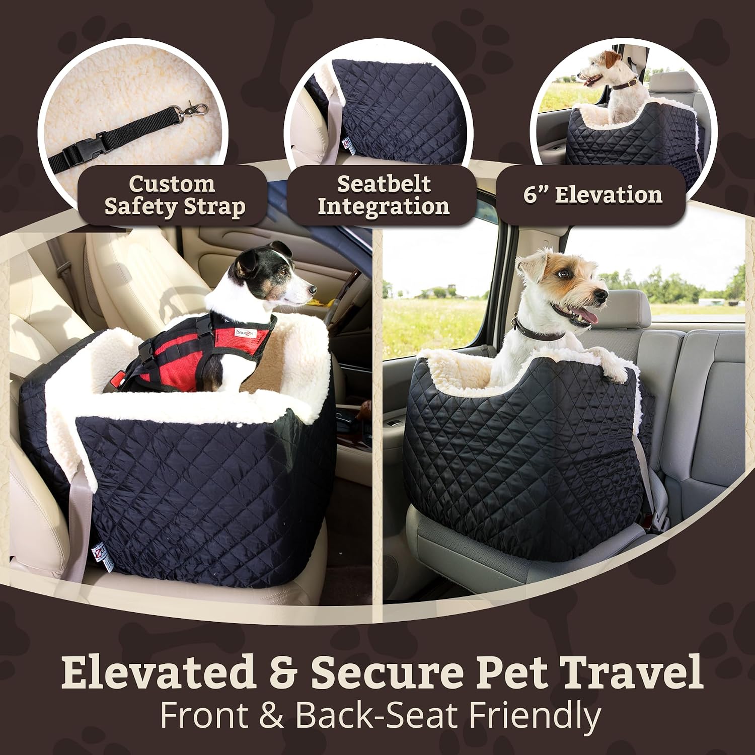 Lookout I Car Seat - Dog Car Seats for Small Dogs, Puppy Booster Bed for Small & Medium Sized Pets Up to 25 Lbs, Elevated, Washable - Medium, Black Quilted | Dog booster car seat, Elevated view helps alleviate travel sickness & fear, Removable washable co - view 4