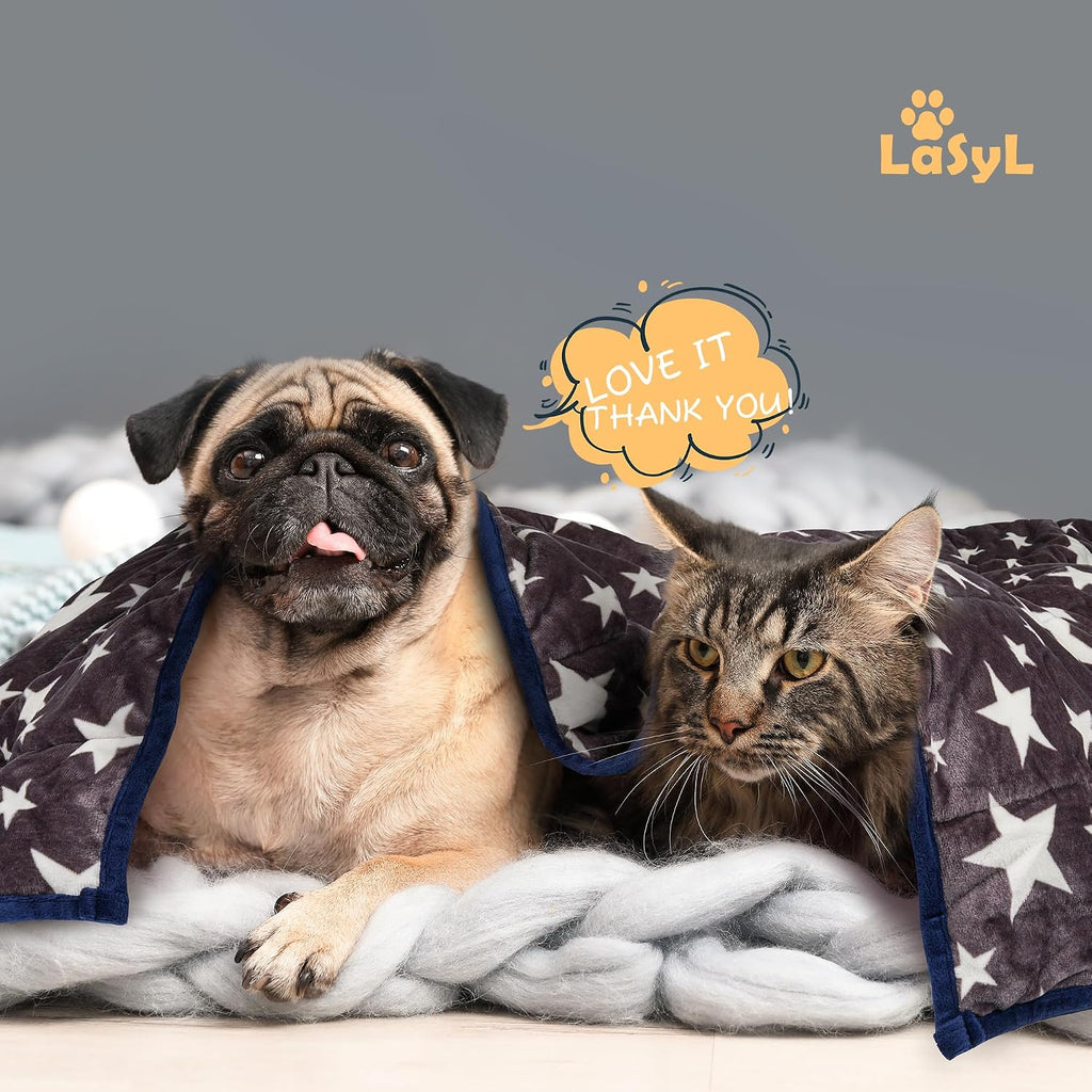 Weighted Blanket for Pets | Thunder Blanket for Dogs Anxiety | Premium Soft Minky | Relaxation & Calming & Anti Anxiety | Used in Car, Bed, Couch | Blue Grey Star, Washable Small (24"x32") - view 7