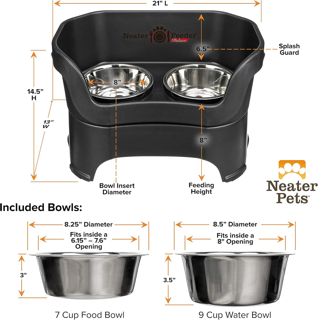 Neater Feeder Deluxe Mess Proof Dog Bowls Elevated for Large Dogs Over 40 lbs, Made in USA, No Spill Raised Dog Food Bowl Stand Feeding Station, Food and Water Bowl Set, Black - view 7
