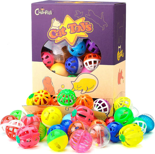 48PCS Plastic Noisy Cat Toy Ball with Bell Kitten Chase Toys 8 Type | Jingle Balls Kitten Chase Pounce Play,Cats Interactive Toy,Lightweight Indoor Exercise Plays, Assorted Color Size - view 2