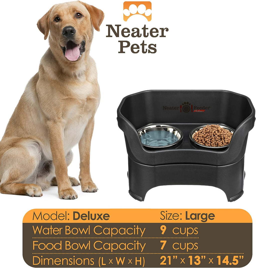 Neater Feeder Deluxe Mess Proof Dog Bowls Elevated for Large Dogs Over 40 lbs, Made in USA, No Spill Raised Dog Food Bowl Stand Feeding Station, Food and Water Bowl Set, Black - view 4