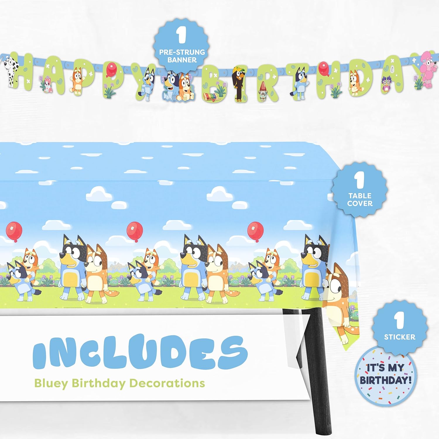 Bluey Birthday Banner and Bluey Tablecloth - Birthday Decorations for Party | Officially Licensed Bluey Party Decorations, 54 x 84-Inch Table Cloth and 6-Foot Banner - view 2