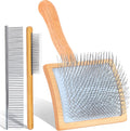 Wooden long pin slicker brush for dog, poodles & doodles long hair | grooming, fluff & detangle heavy dense wavy curly coats to easily prevent severe hair matting during shedding seasons
