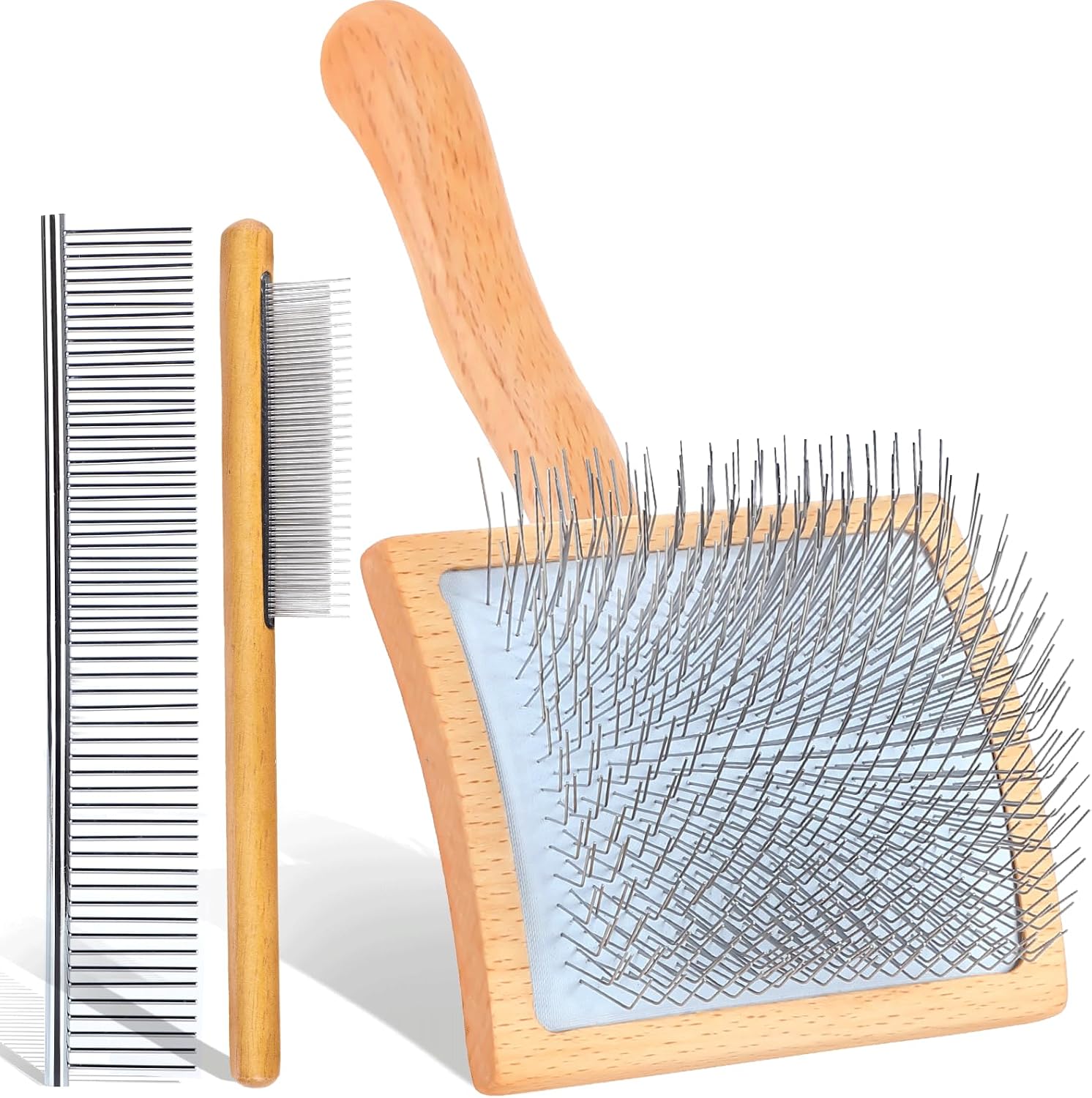 Wooden long pin slicker brush for dog, poodles & doodles long hair | grooming, fluff & detangle heavy dense wavy curly coats to easily prevent severe hair matting during shedding seasons