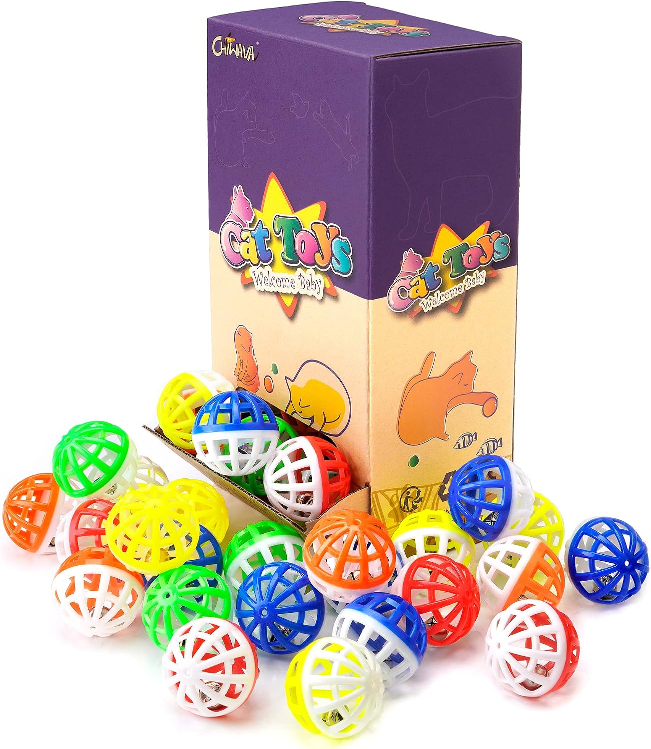 45PCS 1.6'' Cat Toy Ball with Bell Plastic Lattice Jingle Balls | Kitten Chases Pounce Rattle Toys, Assorted Color, Lightweight Interactive Indoor Exercise Play for Cats - view 3