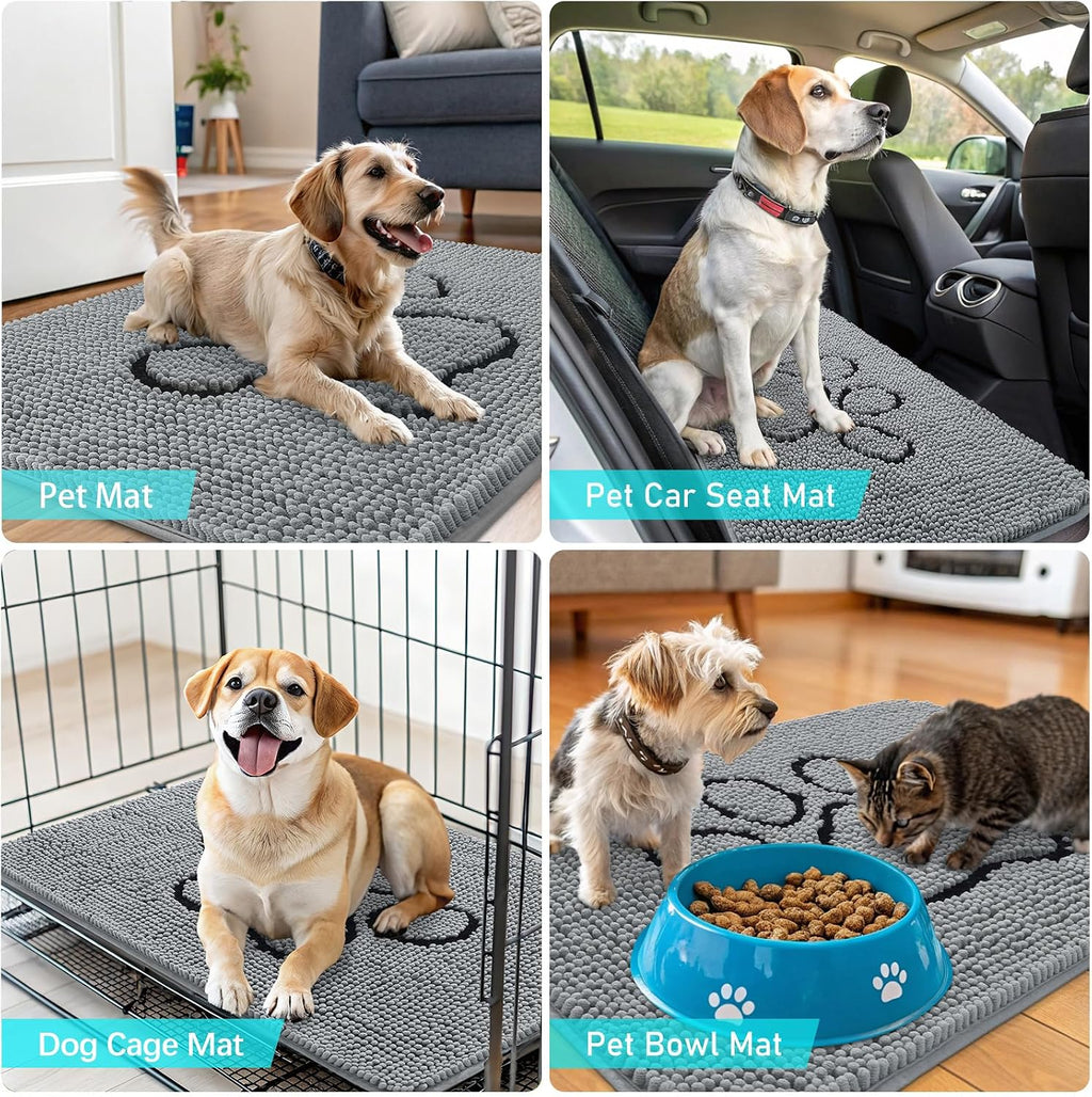 Dog Door Mat for Muddy Paws 30x20, Paw Print Design Chenille Mud Mat | Grey, Super Absorbent, Traps Moisture and Dirt, Non-Slip Washable Doormat, Quick-Drying Indoor Entryway Floor Carpet for Dogs - view 7
