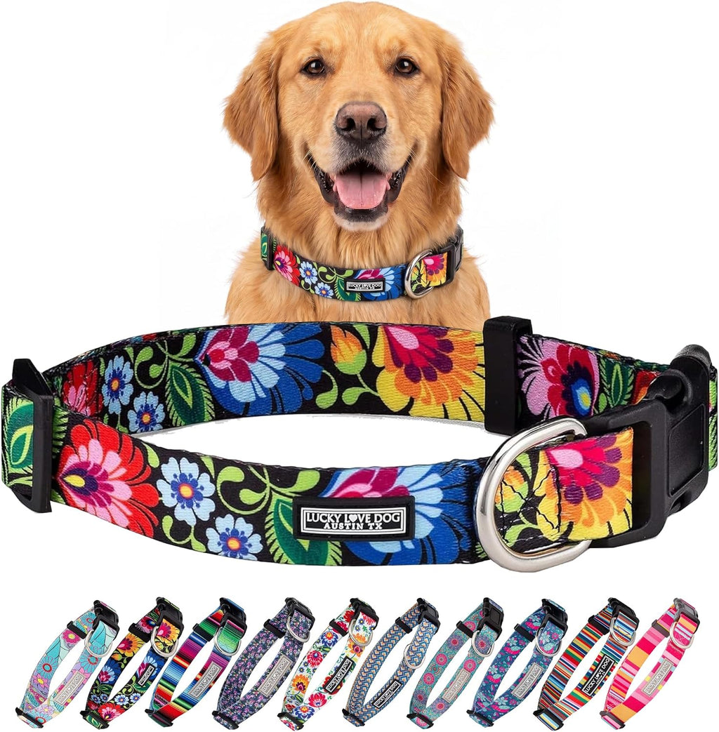 Collar for Large Dogs Cute Adjustable – Blackbird, Large | Cute Dog Collars for Large Dogs | Adjustable Nylon Collar with Easy Click Buckle & Weatherproof D-Ring
