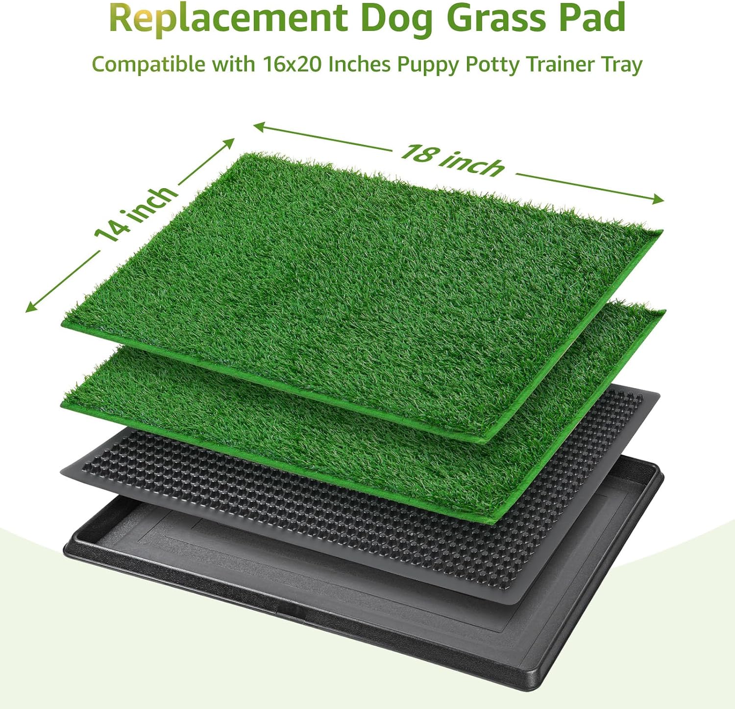 Dog Grass Pee Pads, 14.1x18.1in Artificial Grass Pad for Potty Tray | 2 Pack, Hemmed Edge, Fake Grass for Dogs to Pee On, Washable, Replacement Turf, Outdoor Indoor Pee Grass Patch, Easy to Clean - view 2