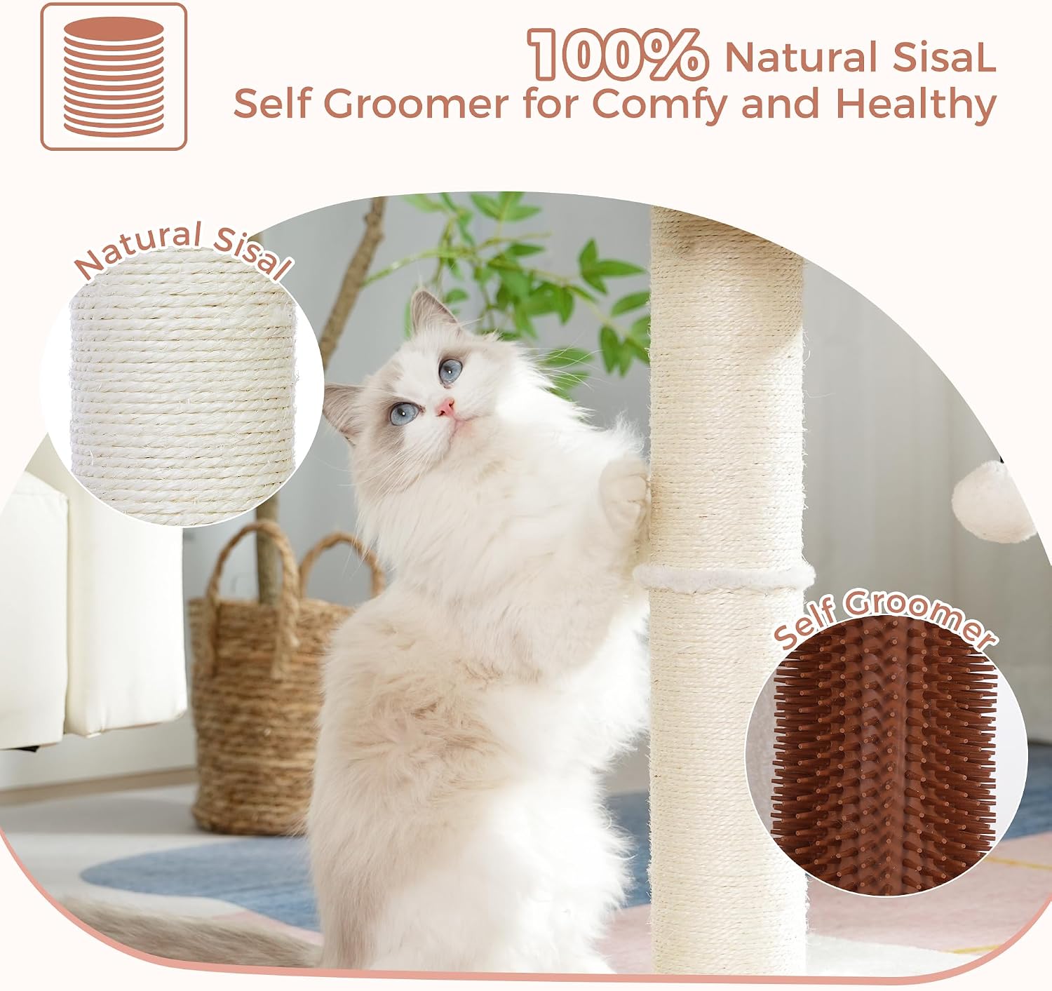 Cat tree tower for large cats cat scratching post with bed 20x16" | small cat tree with thick scratching post 4.5" dia, large raised bed 20x16", self groomer, toy ball for indoor & large cats - view 6