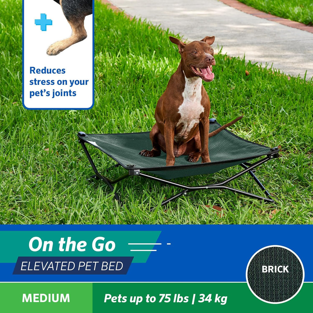 On-The-Go Elevated Dog Bed - Foldable Pop-Up Travel Dog Bed with Breathable, Moisture-Resistant Fabric, Carry Bag Included, Lightweight & Portable, Brunswick Green, Medium - view 3