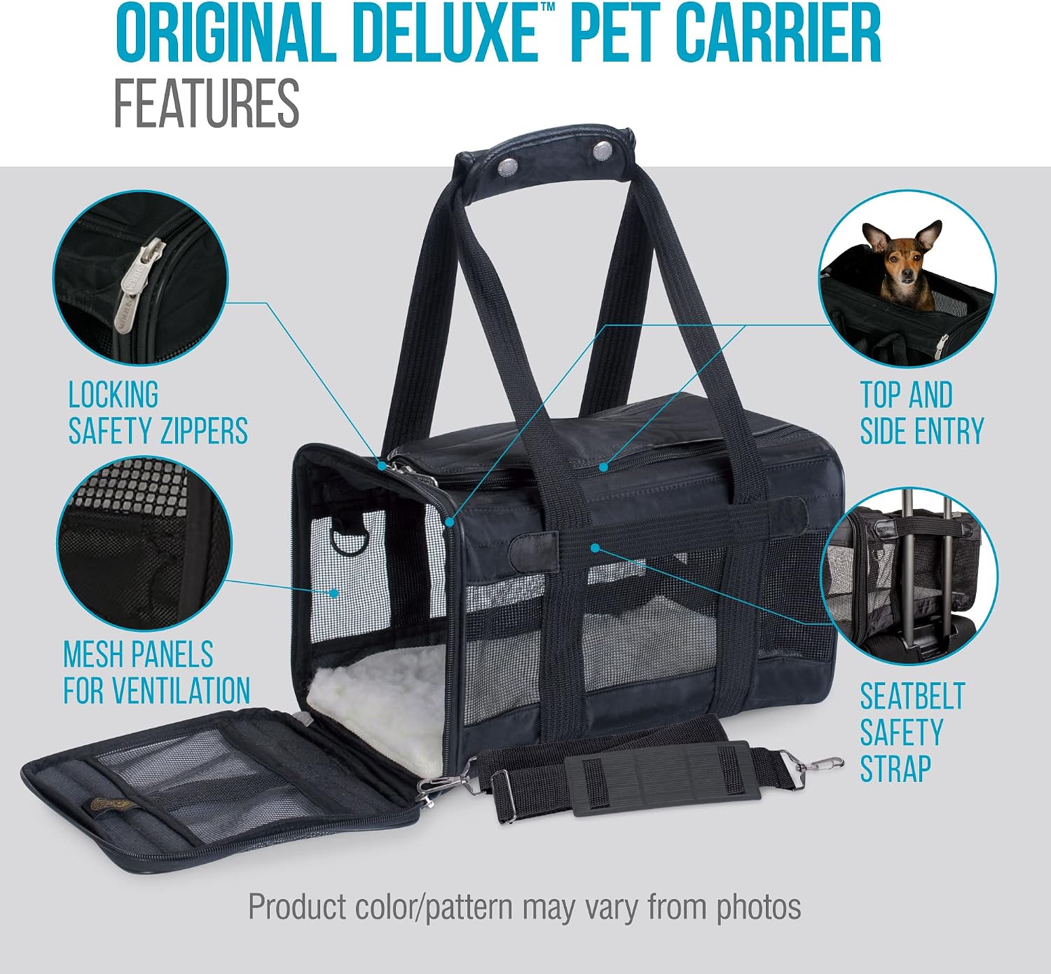 Sherpa Original Deluxe Travel Pet Carrier, Airline Approved & Guaranteed On Board - Black, Medium - view 7