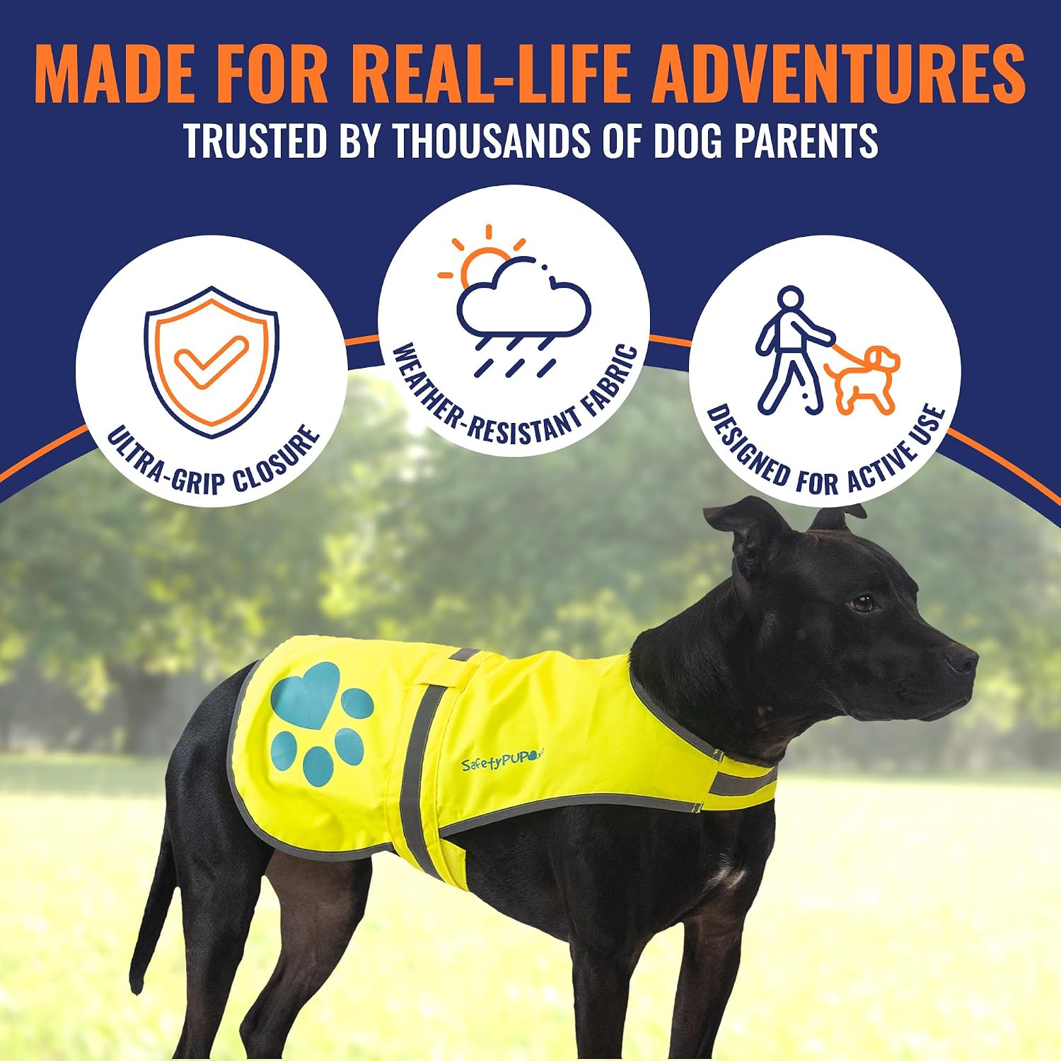 Reflective Dog Vest, Hi Vis Safety Gear for Low-Light Morning & Night Walks | Dog Safety Vest Brings Peace of Mind. Waterproof, Fluorescent Visibility Jacket Protects Your Pet on Trails & Near Traffic - view 4