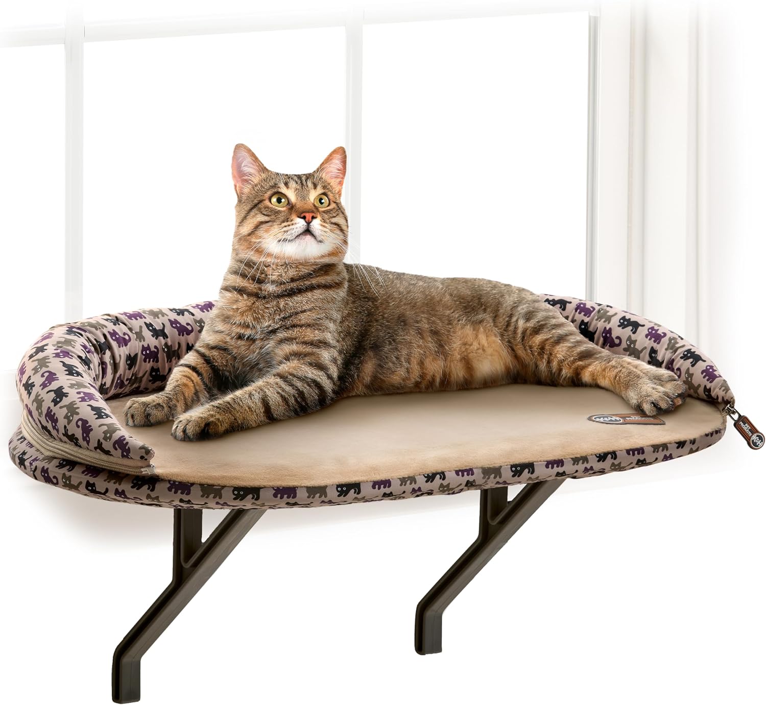 Bolster Kitty Sill Cat Window Perch Bed for Large Cats, Orthopedic Window Hammock Holds 40 lbs, Washable Cover, Indoor Windowsill Furniture Bed Seat - Tan/Kitty Unheated 14 X 24in