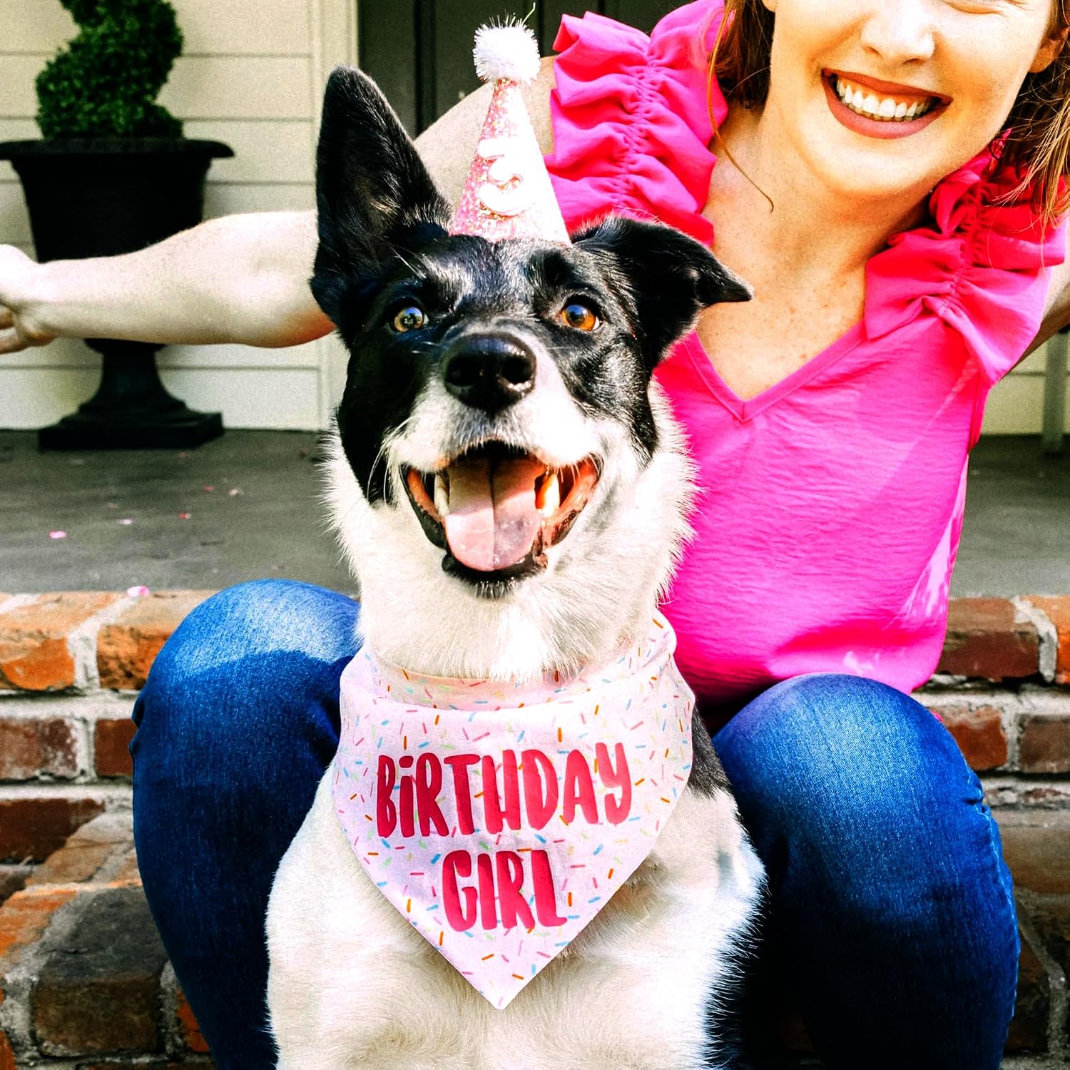 Birthday Girl Dog Bandanas 1 Pack, Pink Dog Scarfs for Girl, HBD Pet Scarves for Birthday Party Decoration for Large and Extra Large Dogs (Pink, X-Large) - view 5