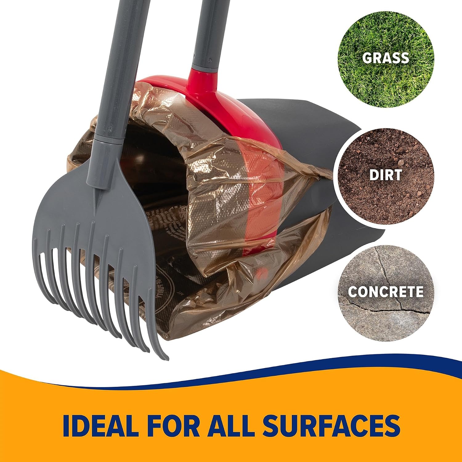 Pooper scooper for extra large dogs heavy duty, outside yard dog poop scoop pet waste clean up with bag attachment - 2 waste bags included | includes 2 waste bags plus an attachment to hold them, keeps hands clean while picking up after pets - view 2