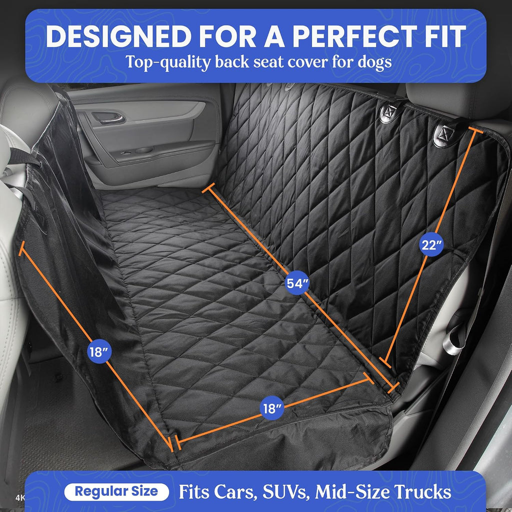Heavy-Duty Rear Seat Cover for Dogs - Hammock, Black Reg | K9-Shield waterproof layer, non-slip backing, quick-release clips for easy install and cleanup. Machine washable. - view 2