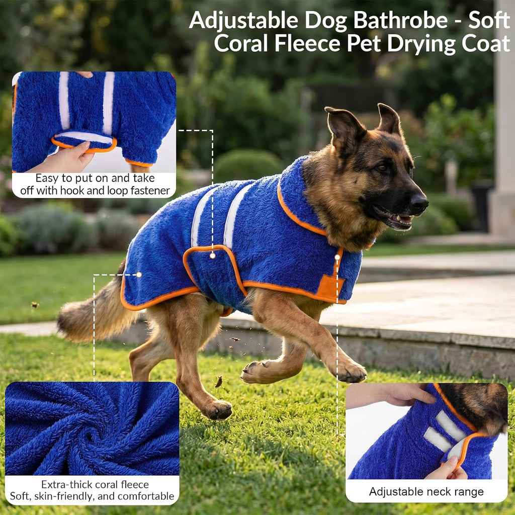 Dog bathrobe, super absorbent for small to large dogs, dark blue XL | dog robes with soft fleece, warm & cozy, adjustable fit, and quick drying coat for baths swimming and grooming - view 4