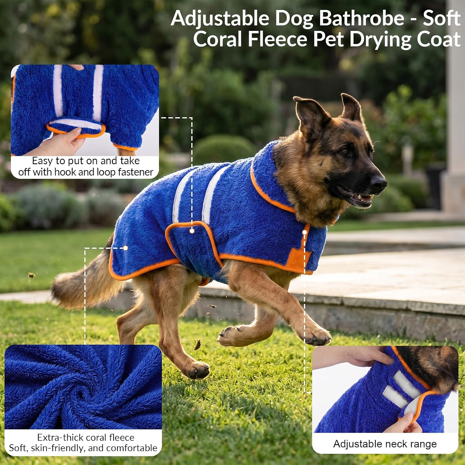 Dog bathrobe, super absorbent for small to large dogs, dark blue XL | dog robes with soft fleece, warm & cozy, adjustable fit, and quick drying coat for baths swimming and grooming - view 4