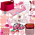 50 Pcs Puppy Supplies Starter Kit for Small Dogs Puppy Essentials Includes Leash, Bowls, Teeth Brushes, Water Bottle, and More Accessories for Dogs Pet Day Welcome Gift(Pink)