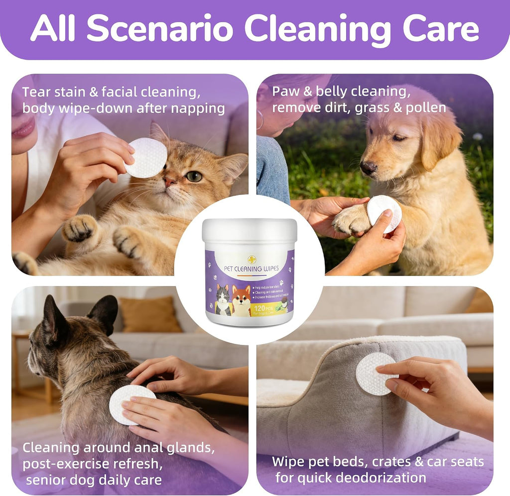 Dog Eye Wipes, 120 Count Cat Eyes Cleaning Wipes Gentle Pet Tear Stain Remover, Hypoallergenic Puppy Dogs Eye Wash Cleaner for Debris Discharge Mucus, Vet Recommended Aloe Chamomile Pets Wipe Pads - view 8