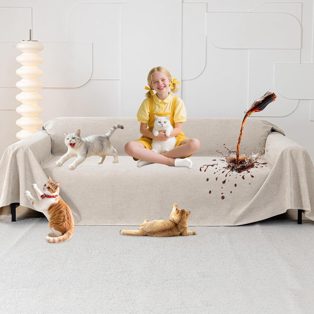 Cat Scratch Proof Furniture Protector Waterproof Sofa Cover 150"x71" | Pet-Friendly Couch Protector, Anti-Scratch & Anti-Slip Sofa Cover For Cats Dogs Kids, Machine Washable