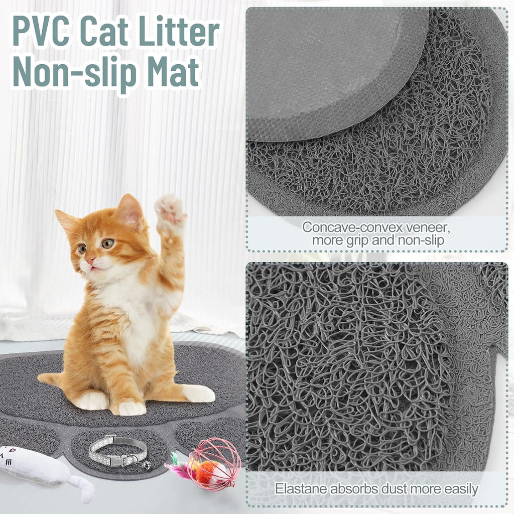 7 Pcs Small Cat Kitten Starter Kit Cat Litter Box with Shovel Paw Litter Mat Double Automatic Bowls Toy Teaser Stick Kitten Collar Essentials Kits for 1-3 Lbs Beginner(Gray) - view 5