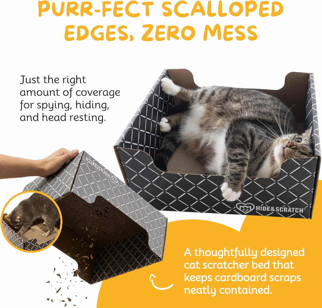 Cardboard Cat Scratcher Box & Bed - Dark Grey Diamond | Double-Sided Corrugated Pad for Indoor Cats | Refillable Scratching Board Toy for Play & Furniture Protection - view 4